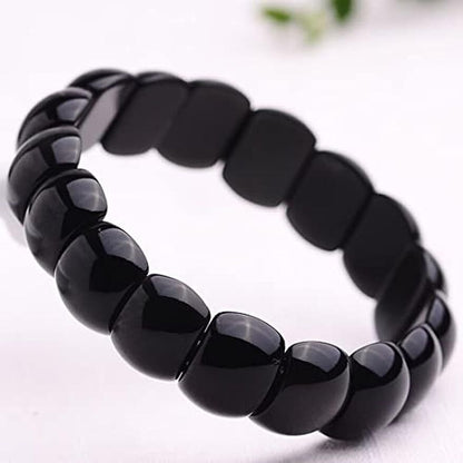 Women Bracelet Black Obsidian Crystal Flat Beads Stretch Hand Row Elastic String
