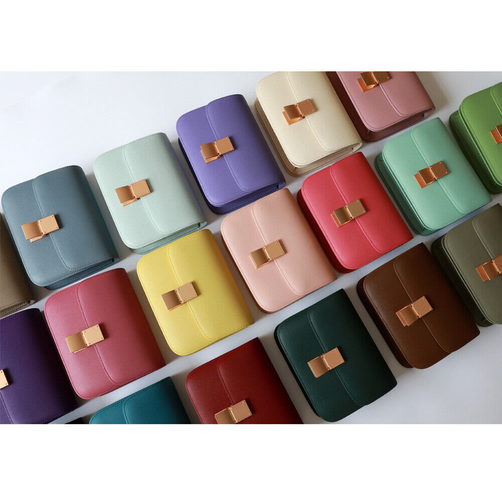 Real Leather Small Flap Box Square Clutch Shoulder Bag Purse Crossbody Trunk