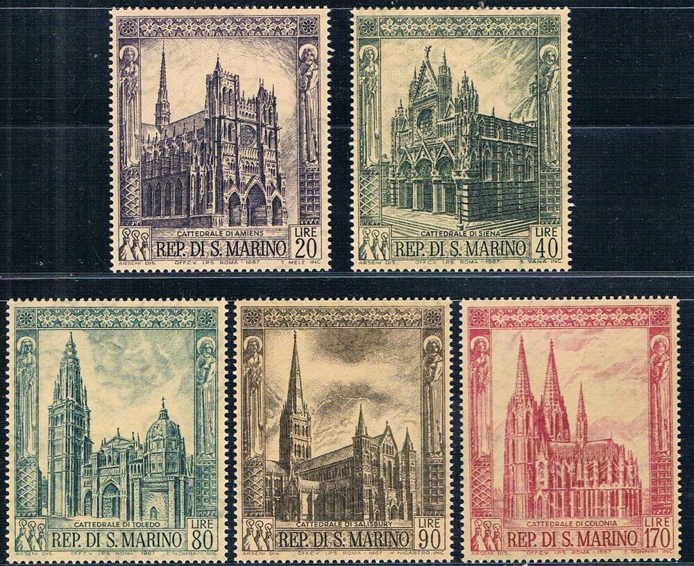 San Marino Post Stamp 1967 World Famous Cathedral Sculpture Complete Set 5 Piece