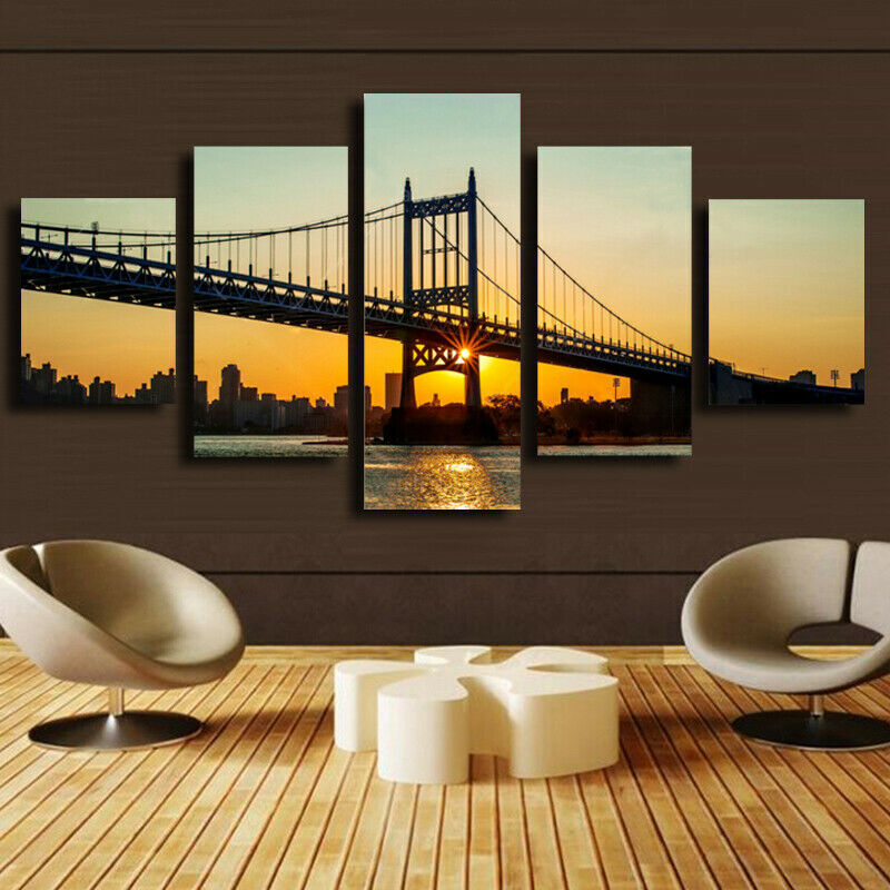 5 Pieces Canvas Wall Art Poster and Print Living Room New York Bridge No Framed