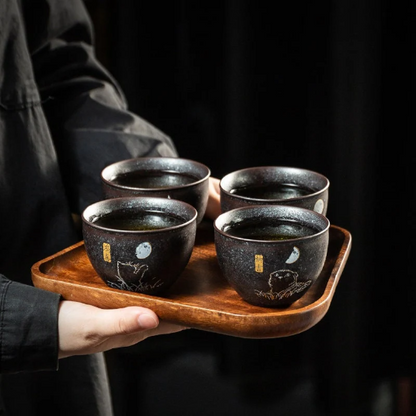 Lovely Cat Black Ceramic Tea Cup Asia Tea Cup for Tea Lover 140ml