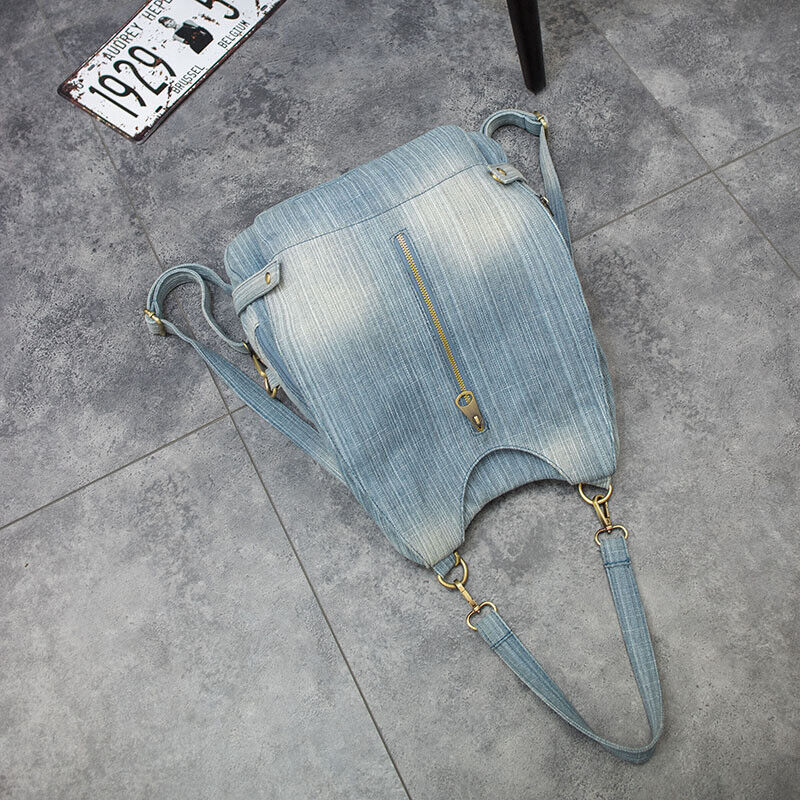 Convertible Denim Backpack Rucksack Daypack Travel Bag Purse Shoulder Bag Hobo