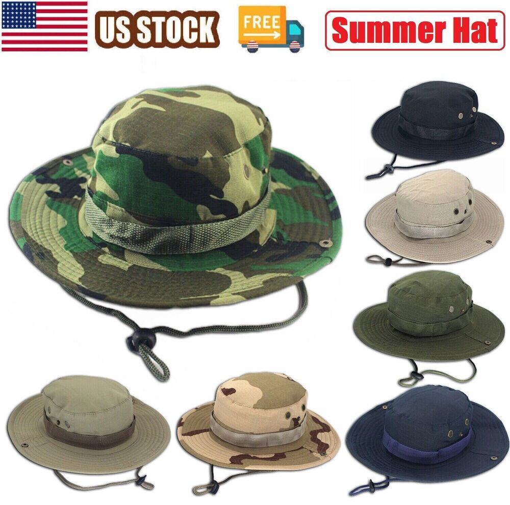 Boonie Bucket Hats Cap Cotton Fishing Hunting Mesh Summer Military Men Sun Brim