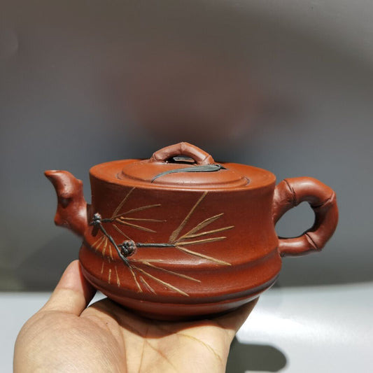 Vintage Chinese Yixing Purple Clay Teapot Zisha Ceremony Ceramic Bamboo Teaware