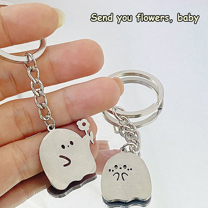 Fashion Cartoon Little Ghost Couple Keychain Pendant Cute Key Ring Bag Jewelry