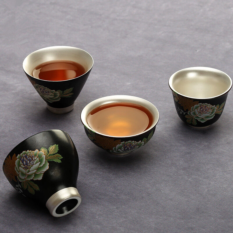 Silver Cup Flower Relief Cup Of Tea Chinese Porcelain Cup 999 Sterling Silver