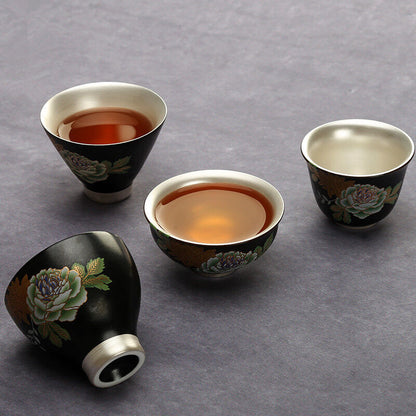 Silver Cup Flower Relief Cup Of Tea Chinese Porcelain Cup 999 Sterling Silver
