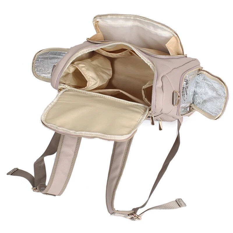5pcs Leather Nappy Bag Mom Shoulder Bag, Multi Stroller Storage Bag Shoulder Bag