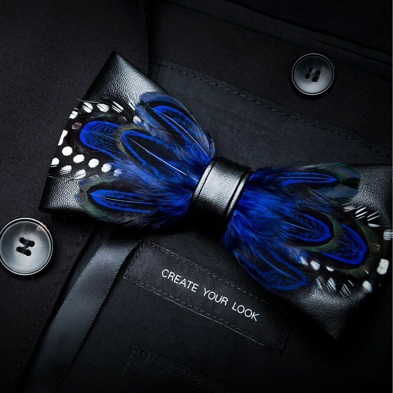 Men's Luxury Bowtie 12x5cm Peacock Feather Leather Bow Ties Fashion Party Formal
