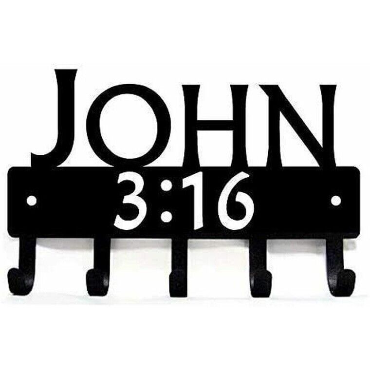 Wall Mounted Hook Up John 3:16 Bible Reference Christian Key Rack Decor