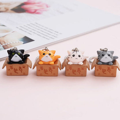 Creative Cute Little Cat Box Keychain For Women Men Keychain Bag Car Pendants