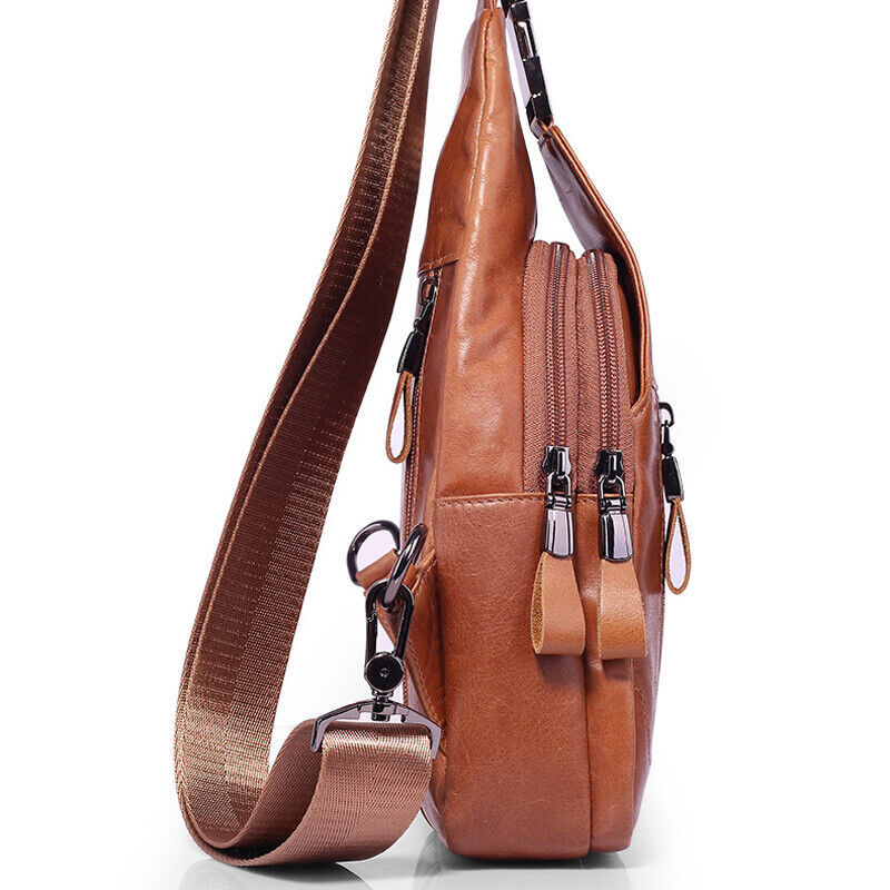Cowhide Leather Casual Sling Bag Vintage Genuine Leather Crossbody Bag for Men