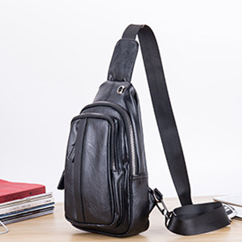 Men's Sling Backpack Faux Leather Crossbody Chest Bags Casual Daypack Sport Bags