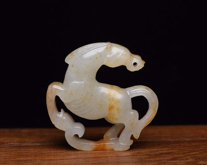 Chinese Natural Hetian Jade Carved Exquisite Horse Statue Collection Figurines