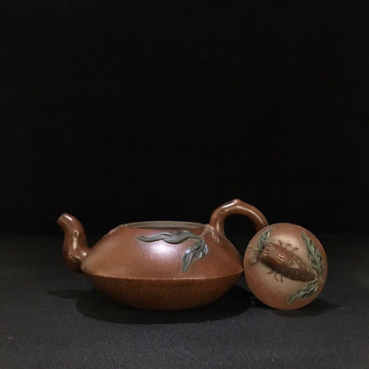 vintage chinese yixing purple clay teapot zisha ceremony carving Collectible art