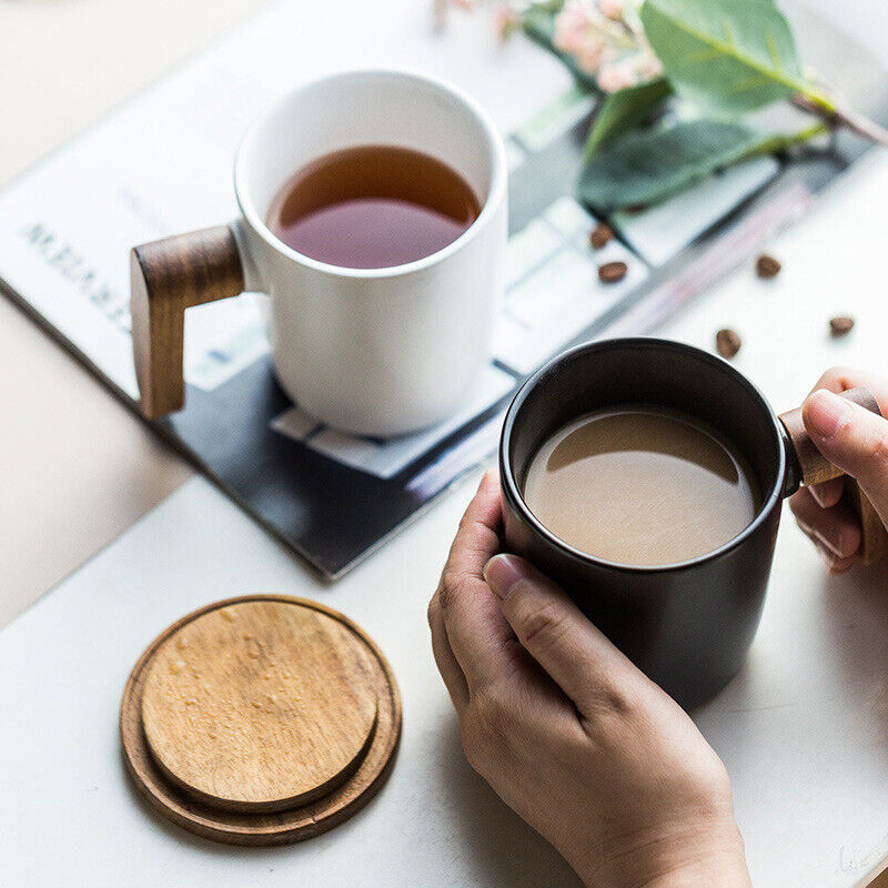 Embersceramic Nordic Ceramic Coffee Mug with Wood Handle and Premium Gift Box
