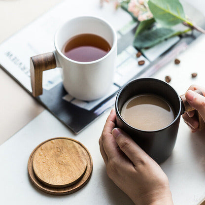 Embersceramic Nordic Ceramic Coffee Mug with Wood Handle and Premium Gift Box
