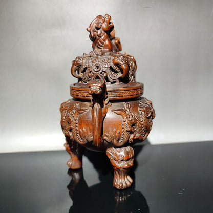 vintage Boxwood Tripod Censer incense holder dragon statue Essential oil incense