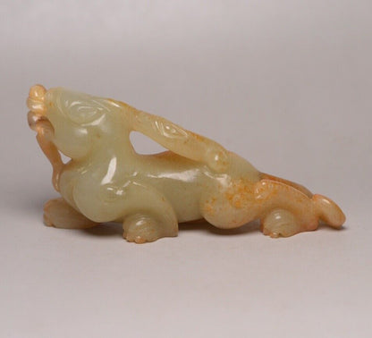 Chinese Antique Hotan Jade Carving Exquisite Beast Statue Decor Collections Art