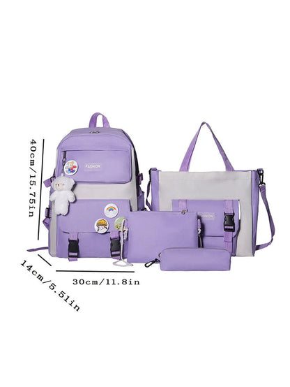 3PCS Children's Teen School Bag Four-piece Bag, Handbag Student Backpack
