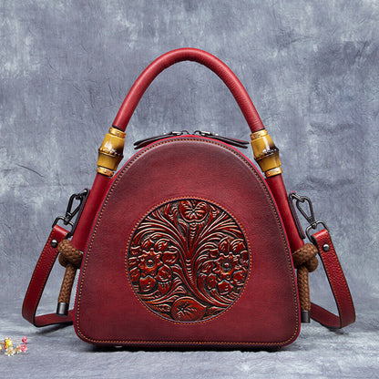 Women's Retro 100% Genuine Leather Handbag Embossed Crossbody Shoulder Shell Bag