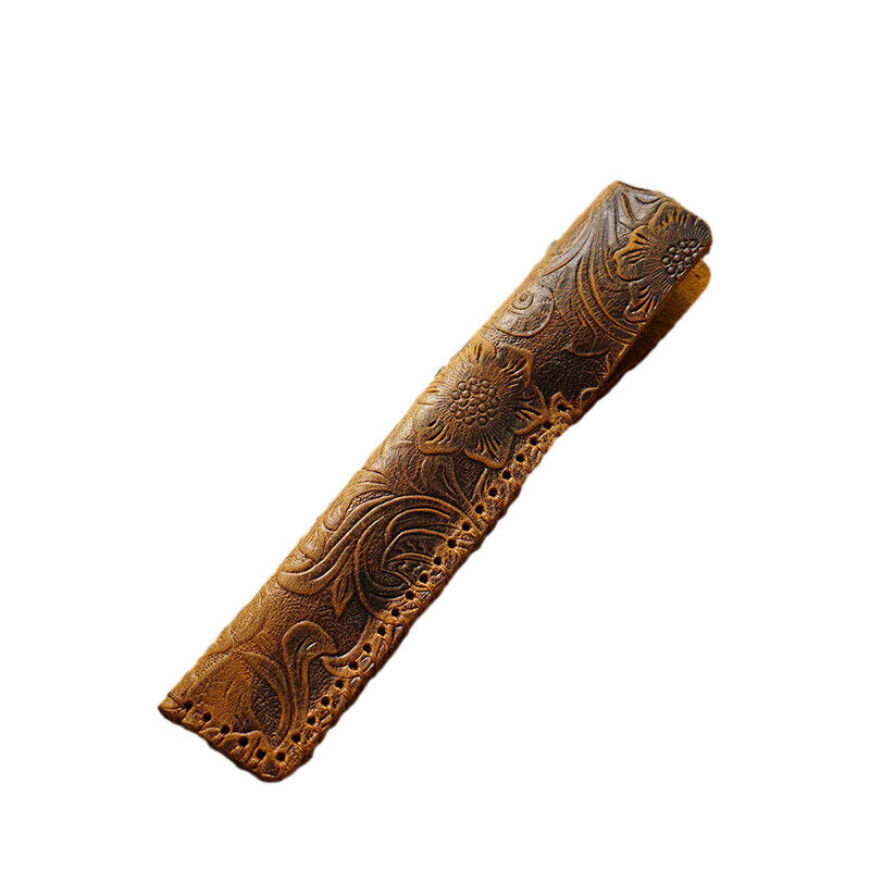 Portable Real Leather Pen Protector Bag Holder Pencil Case Handmade Carved Gifts