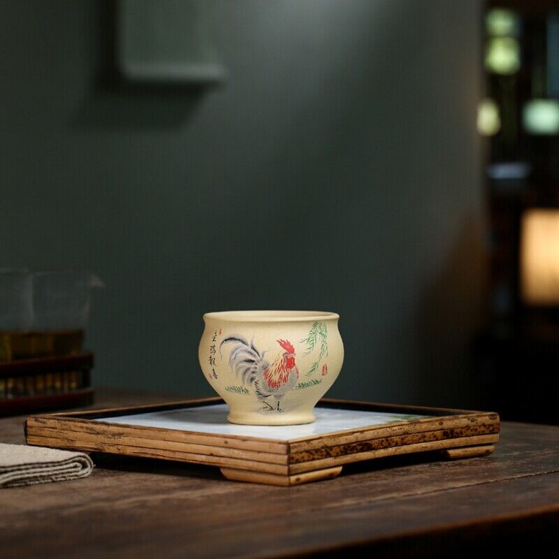 Handpainted Rooster Real Yixing Zisha Duan Clay Tea Cup Marked Master Cup 180ml