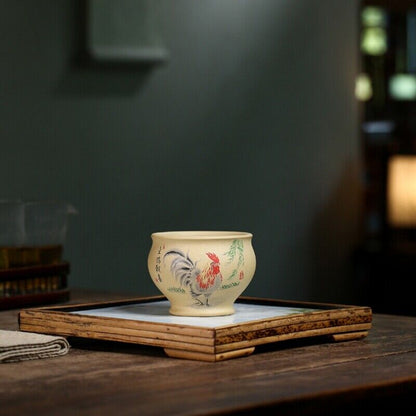Handpainted Rooster Real Yixing Zisha Duan Clay Tea Cup Marked Master Cup 180ml