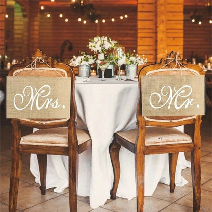 Mr. & Mrs. Chair Banners 2Pcs Burlap Romantic Hanging Rustic Signs Wedding Decor