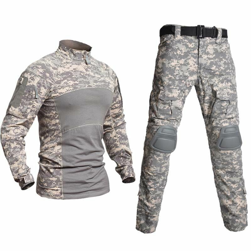 T-Shirt AND Pants Set Camouflage Suit Hiking Trousers Non Slip Silicone Elbow XL