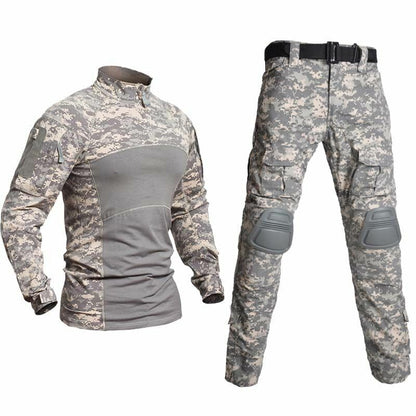 T-Shirt AND Pants Set Camouflage Suit Hiking Trousers Non Slip Silicone Elbow XL