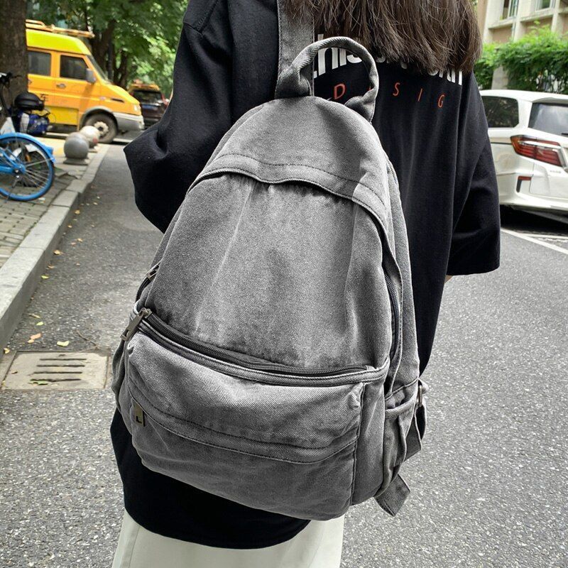Gray Denim Backpack Leisure Travel Shoulder Bags Schoolbags Unisex 20-35 L Blue