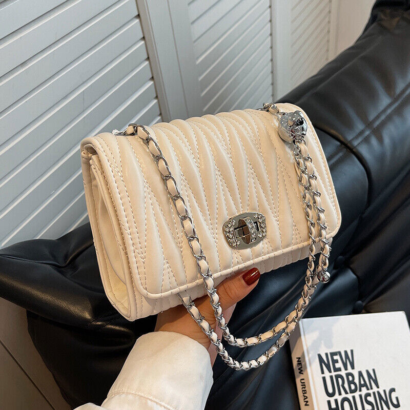 Leather Handbag Chain Handle Shoulder Messenger Bags Woman Small Square Bag
