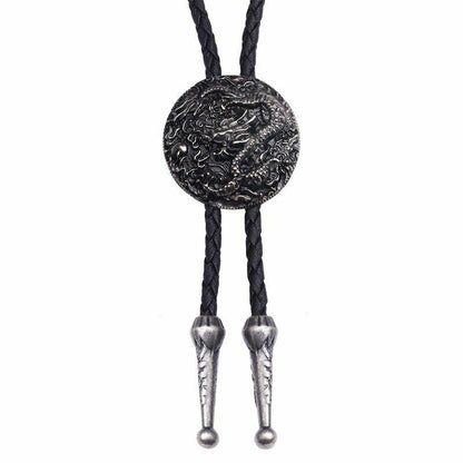 Men Women Bolo Ties Ethnic Fashion Silver Chinese Dragon Necklace Chain Pendant