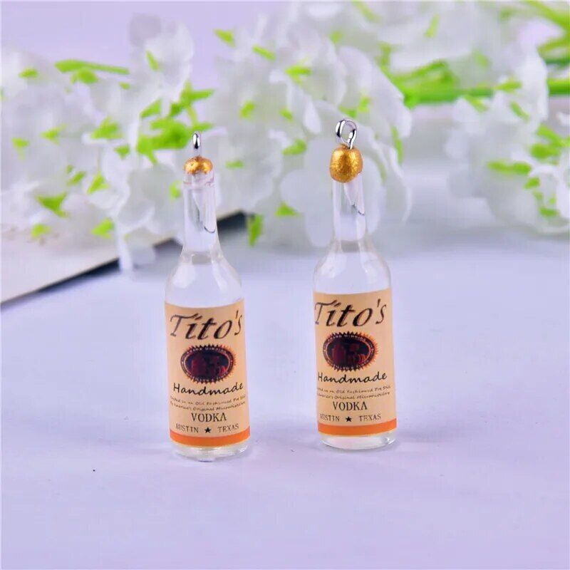 10Pcs Keychain 3D Earring Alcohol Bottle Resin Charm Pendant DIY Fashion Jewelry