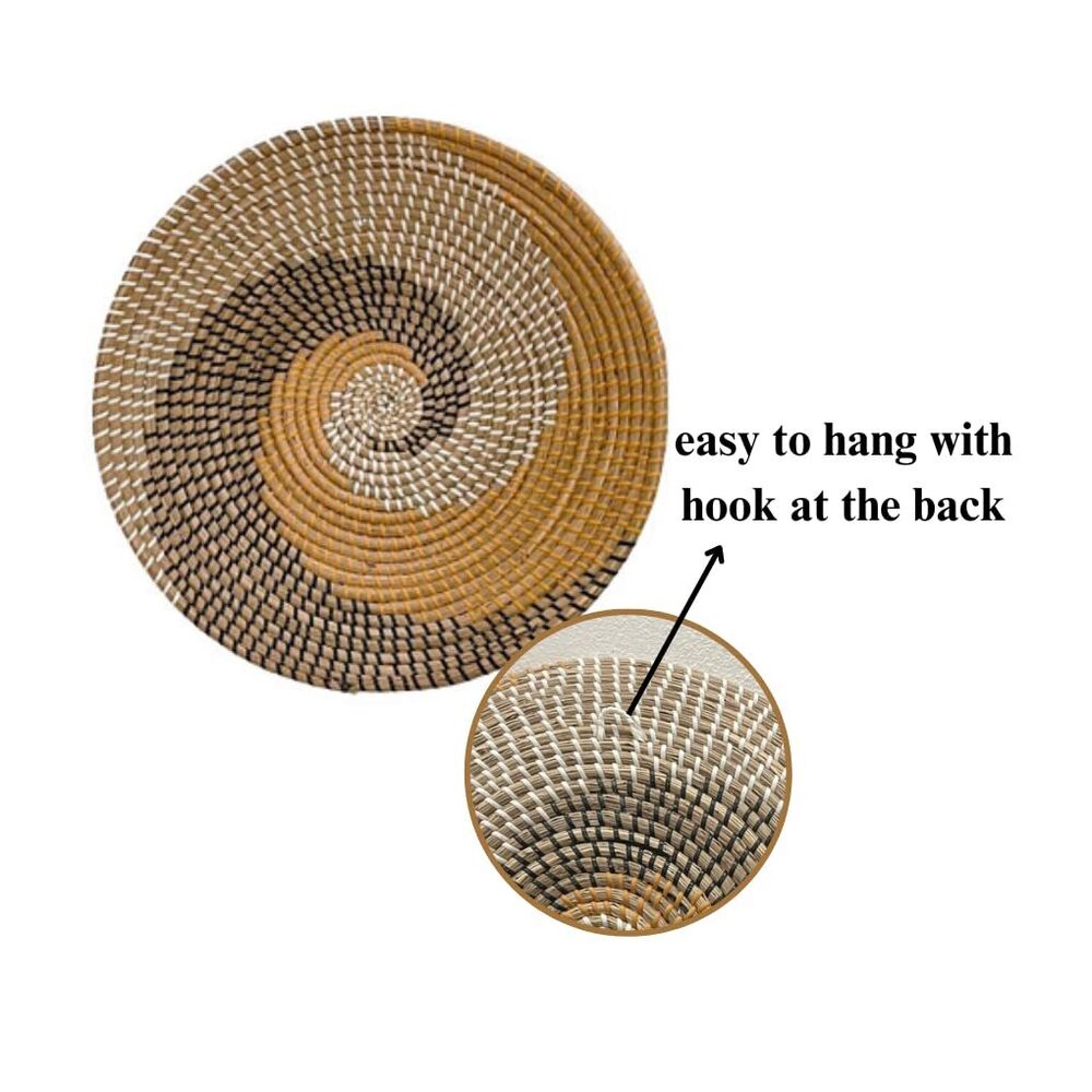 Hand Woven Wicker Rattan Wall Basket Decor for Home Boho Flat Design Rustic