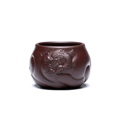 one cup true yixing zisha purple clay Chinese handmade dragon carved master cup