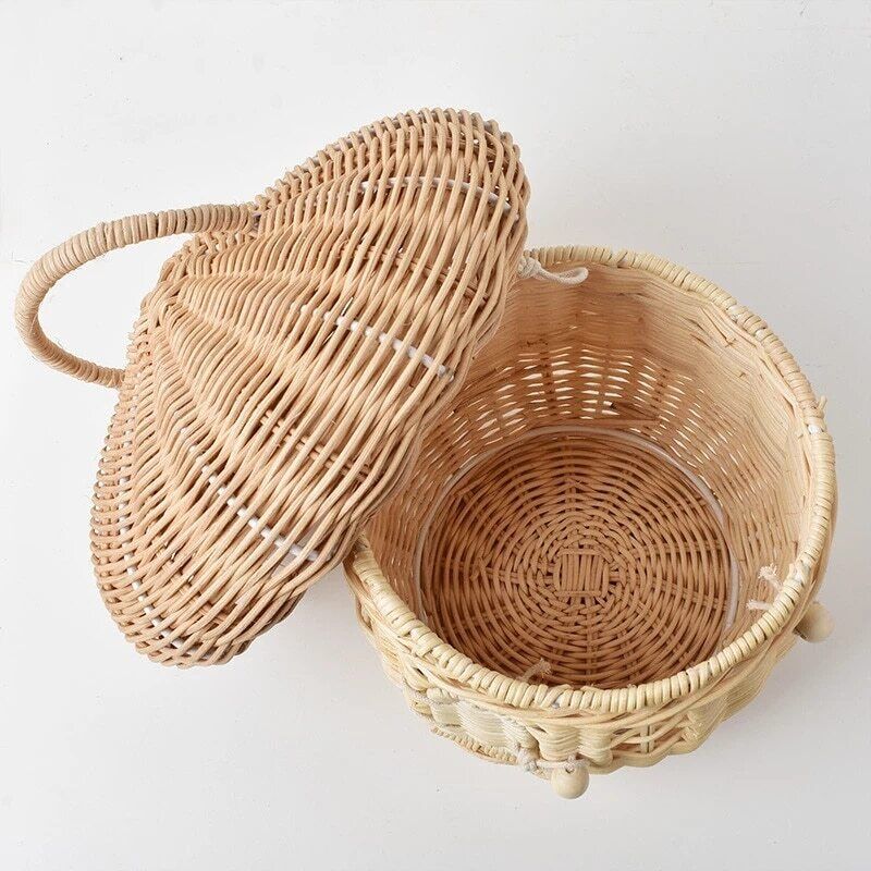 Rattan Mushroom Basket Bag Wicker Woven Women Handbags Beach Straw Bag Box