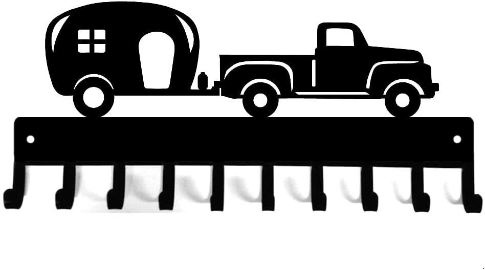 Vintage Pick Up & Camper - Key Rack Hanger - XL 14.5 inch Wide Metal Wall Art