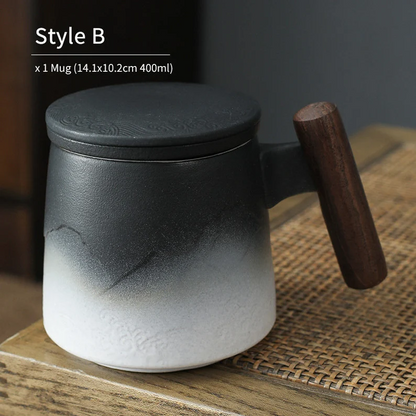 Embersceramic Ceramic Tea Mug with Infuser Relief Mountain Coffee Tea Cup 400ml