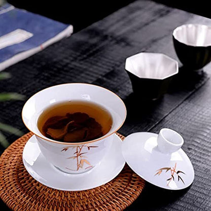 Porcelain Gaiwan 8oz Teacup White Tureen Chinese Cover Bowl Lip Cup Saucer Set