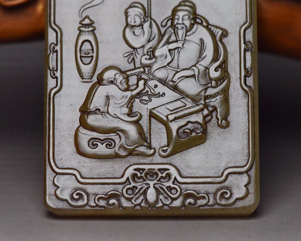 Chinese Natural Hetian Jade Carved Figure Story Statue Jade Pendant Jewelry Rare