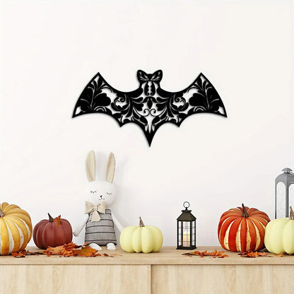 Floral Bat Metal Wall Art, Flower Black Metal Art Sign Decorations