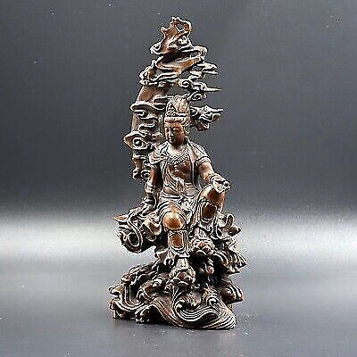 Chinese Boxwood Carving Kwan Yin Statue Woodwork Sculptures Home Decor Artwork