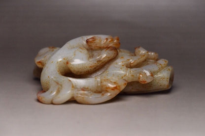 Old Peking Chinese Hetian Jade Hand Carving Dragon Statue Unique Wonderful Art