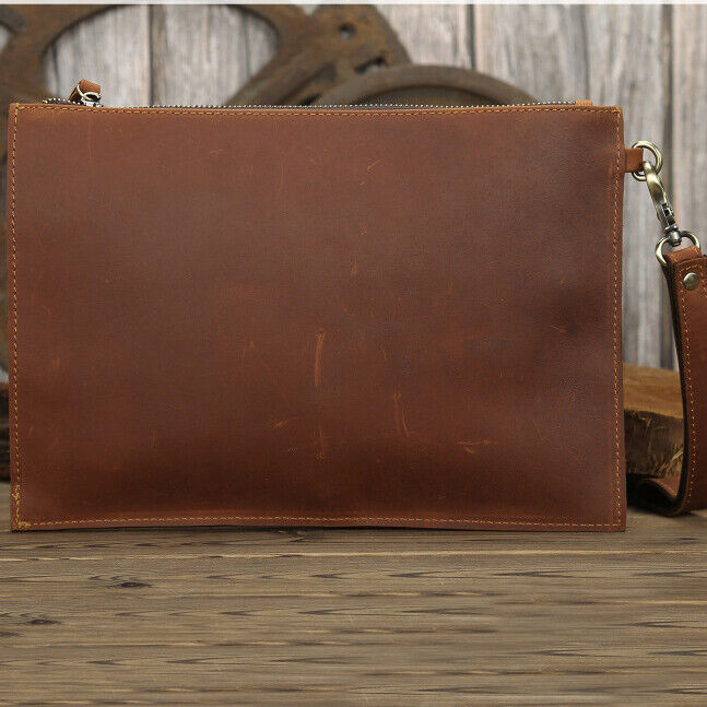 Crazy Horse Leather Business 12" Briefcase Men's Clutch 9.7" Ipad Envelope Bag