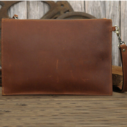Crazy Horse Leather Business 12" Briefcase Men's Clutch 9.7" Ipad Envelope Bag