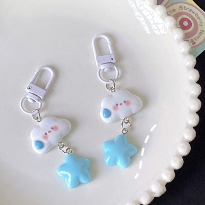 Cartoon Cloud And Star Keychain Car Keys Accessories Kawaii Keyring Bag Pendant