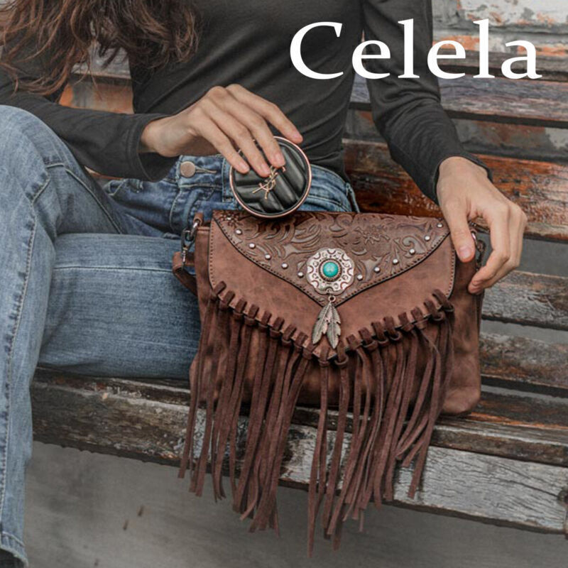 Celela Turquoise Fringe Studded Women Crossbody shoulder Bags Handbag Purse GU