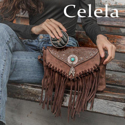 Celela Turquoise Fringe Studded Women Crossbody shoulder Bags Handbag Purse GU